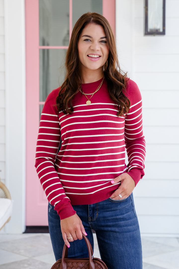 Stripe Long Sleeve Crew Neck Pullover Sweater