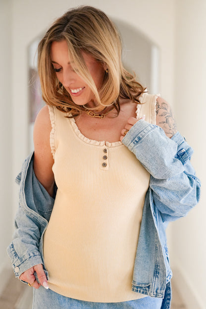 Ribbed Sleeveless Tank Top With Front Buttons