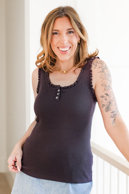 Ribbed Sleeveless Tank Top With Front Buttons