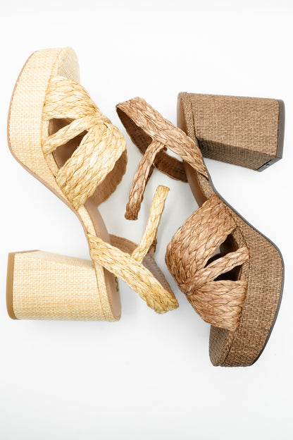 MIA Braided Raffia Platform Heel Sandal