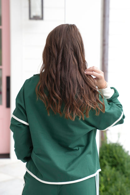 Plus/Reg Terry Long Sleeve Pullover Top with Contrast Piping