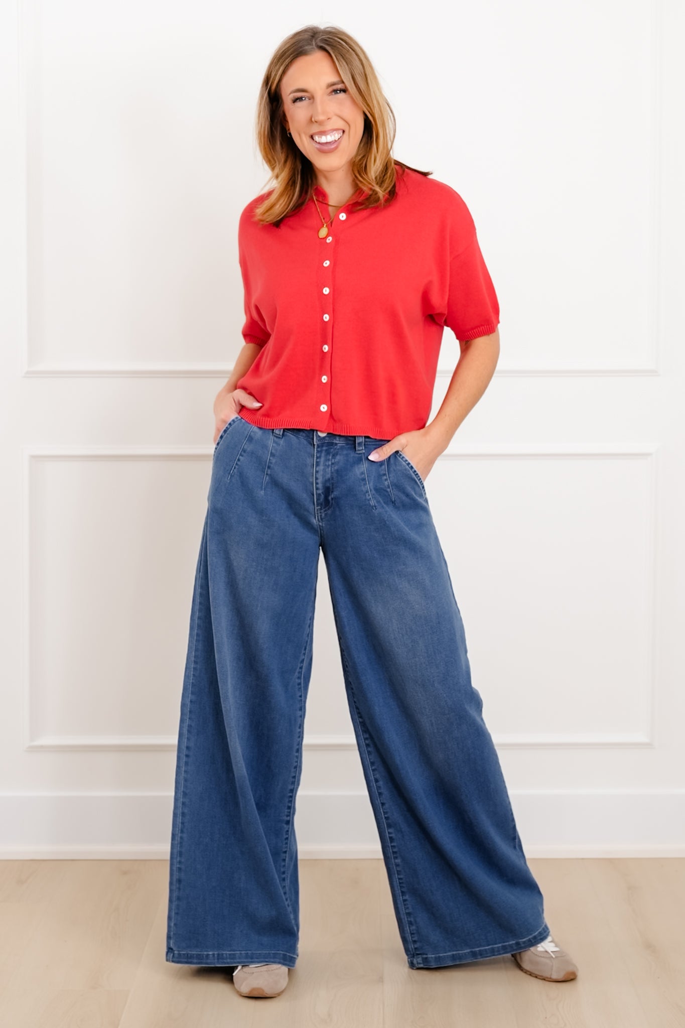 Solid Short Sleeve Button Down Cardigan