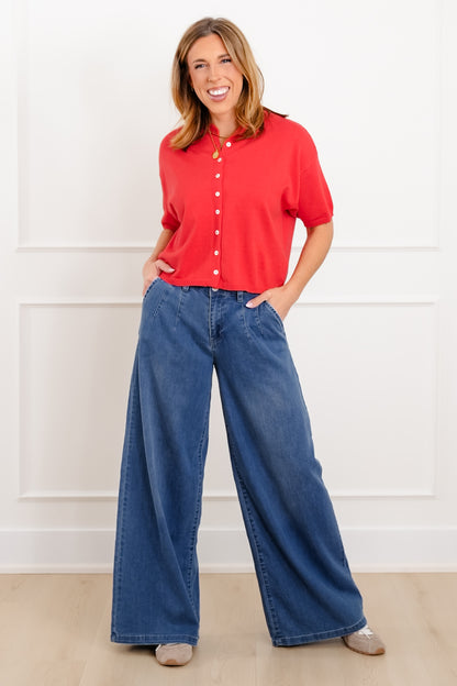 Solid Short Sleeve Button Down Cardigan