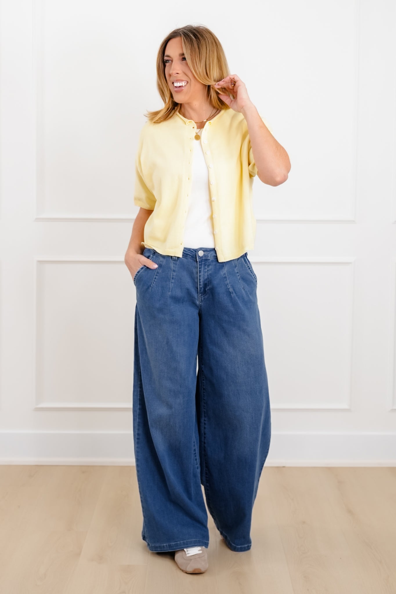 Solid Short Sleeve Button Down Cardigan