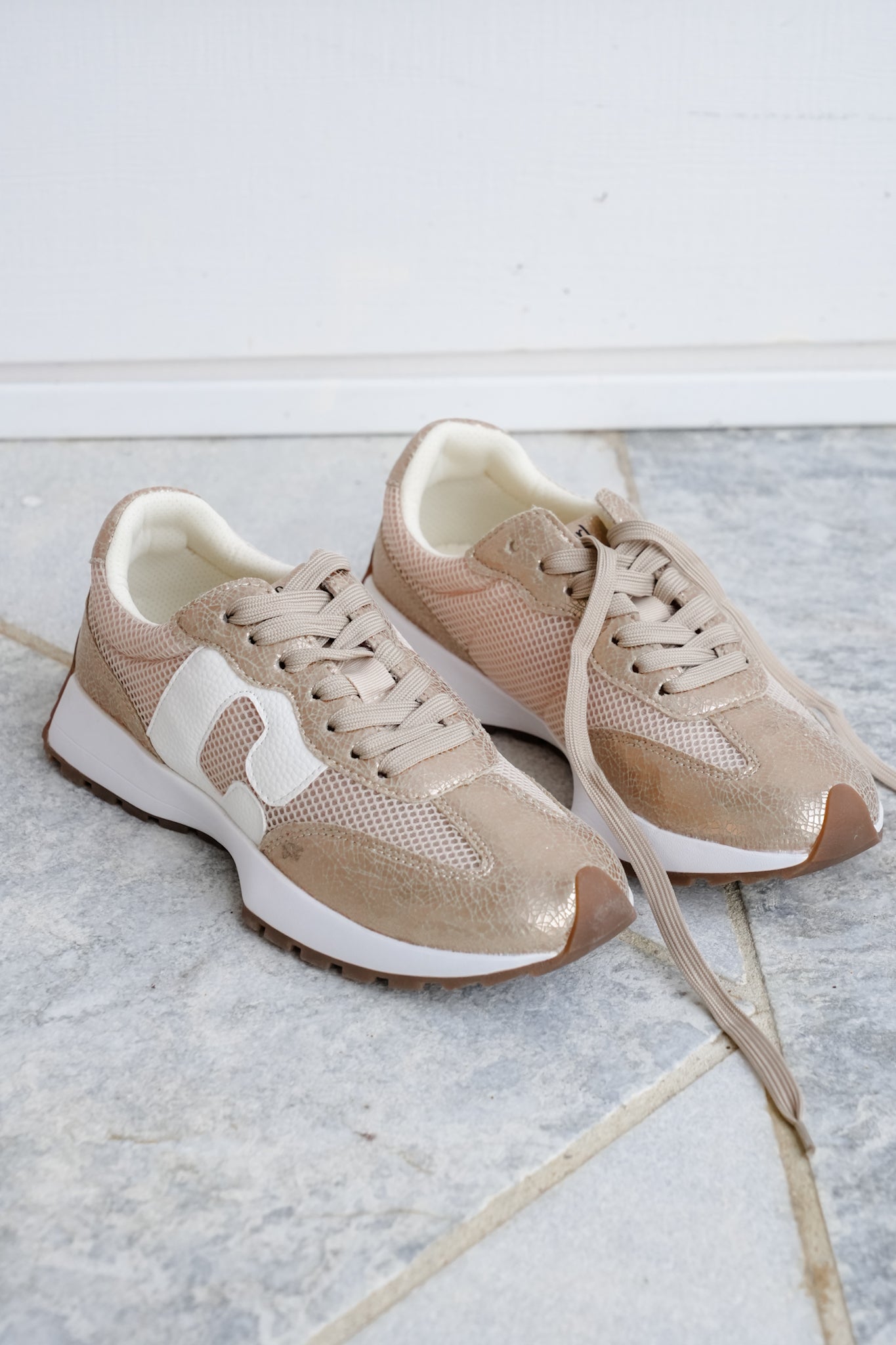 Corky's "No Prob" Cracked Metallic Mesh Vegan Leather Lace Up Sneaker