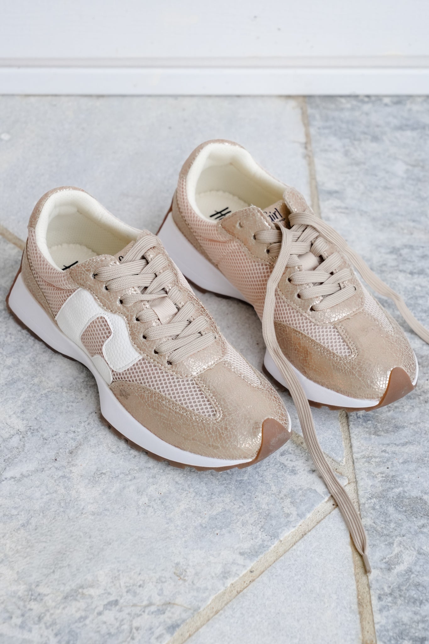 Corky's "No Prob" Cracked Metallic Mesh Vegan Leather Lace Up Sneaker