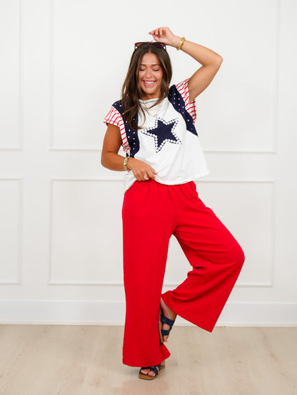 Sleeveless Americana Flag Top With Star Patch
