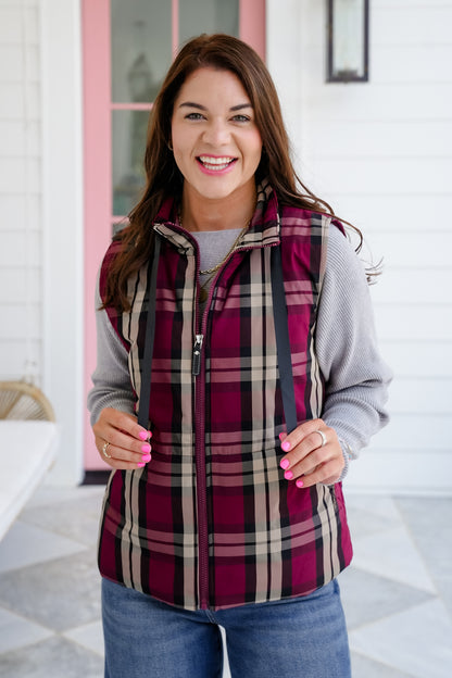 Plaid Sleeveless Zip Up Vest