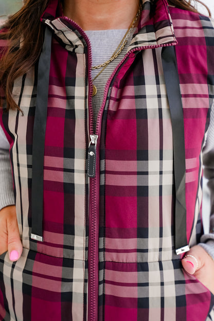 Plaid Sleeveless Zip Up Vest