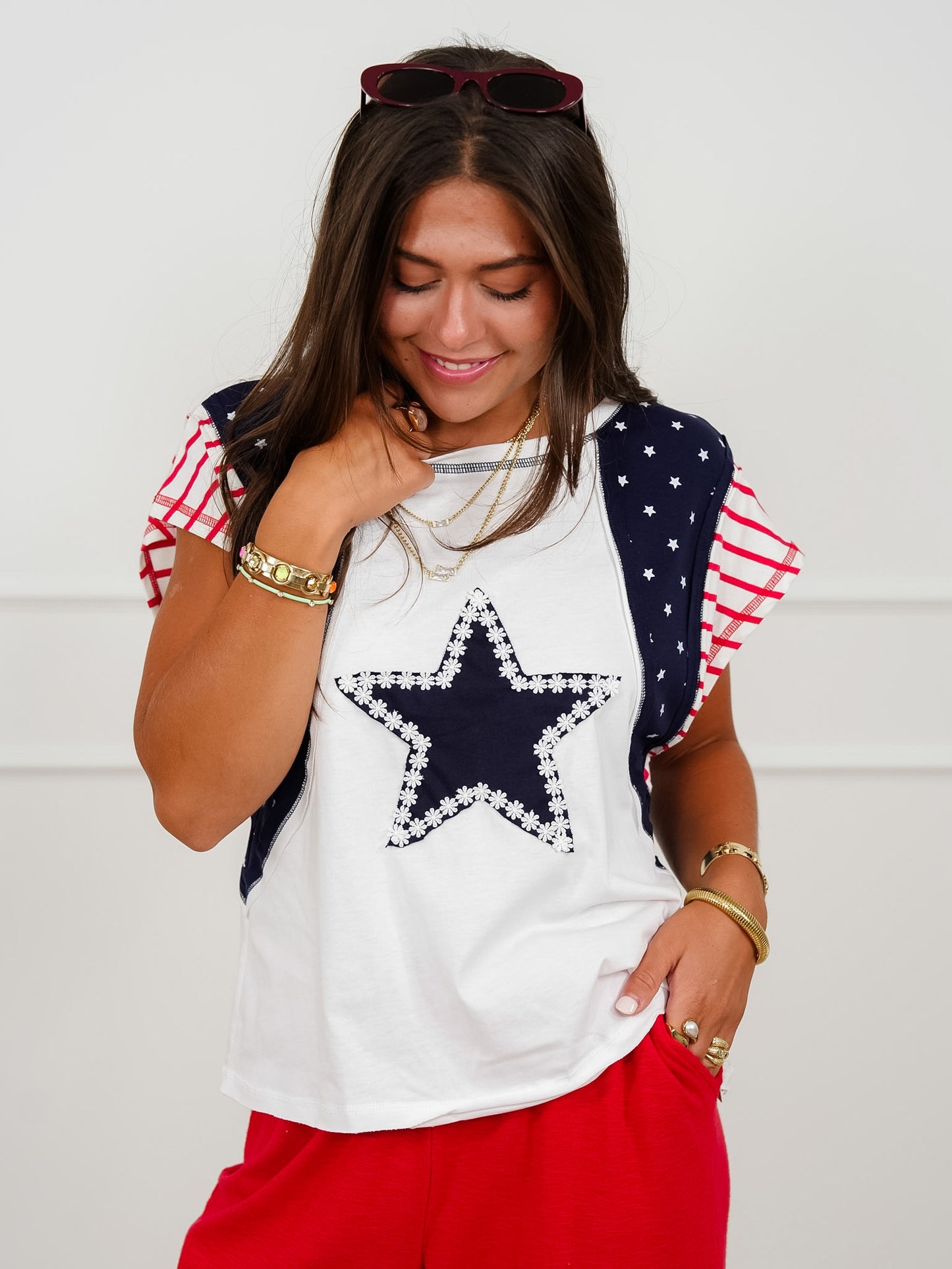 Sleeveless Americana Flag Top With Star Patch