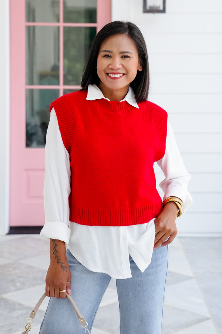 Open Back Sweater Vest with Ribbed Detail