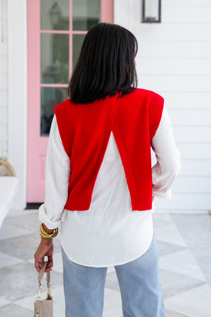 Open Back Sweater Vest with Ribbed Detail