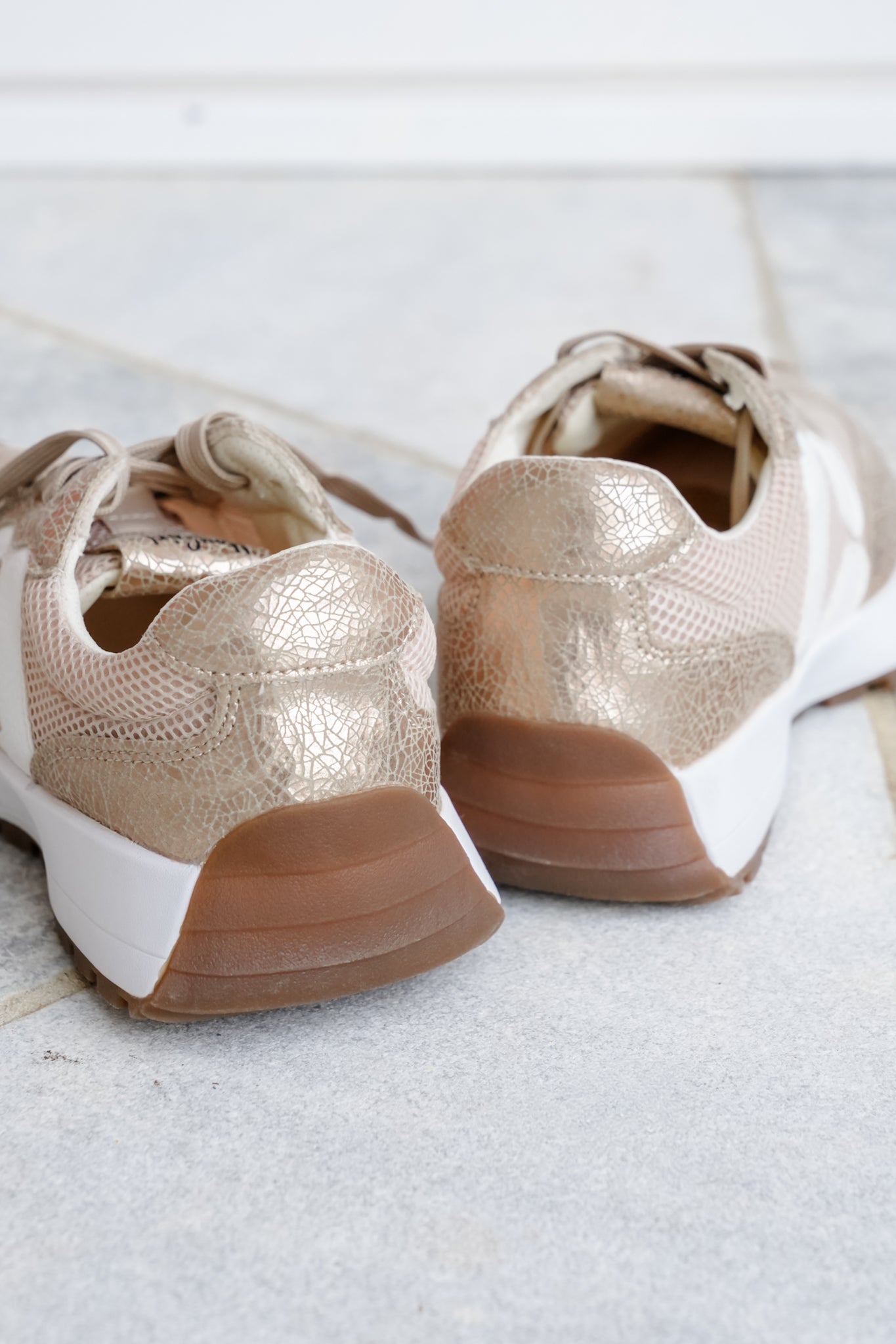 Corky's "No Prob" Cracked Metallic Mesh Vegan Leather Lace Up Sneaker