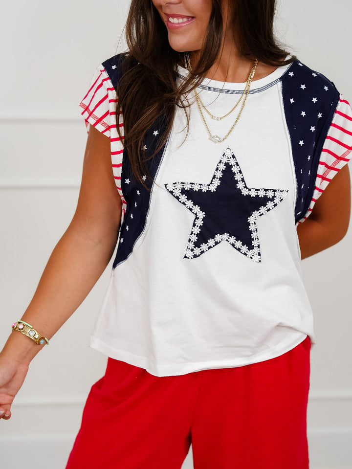 Sleeveless Americana Flag Top With Star Patch