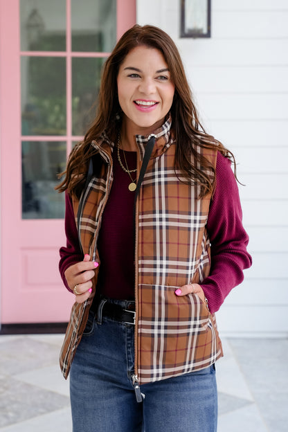 Plaid Sleeveless Zip Up Vest