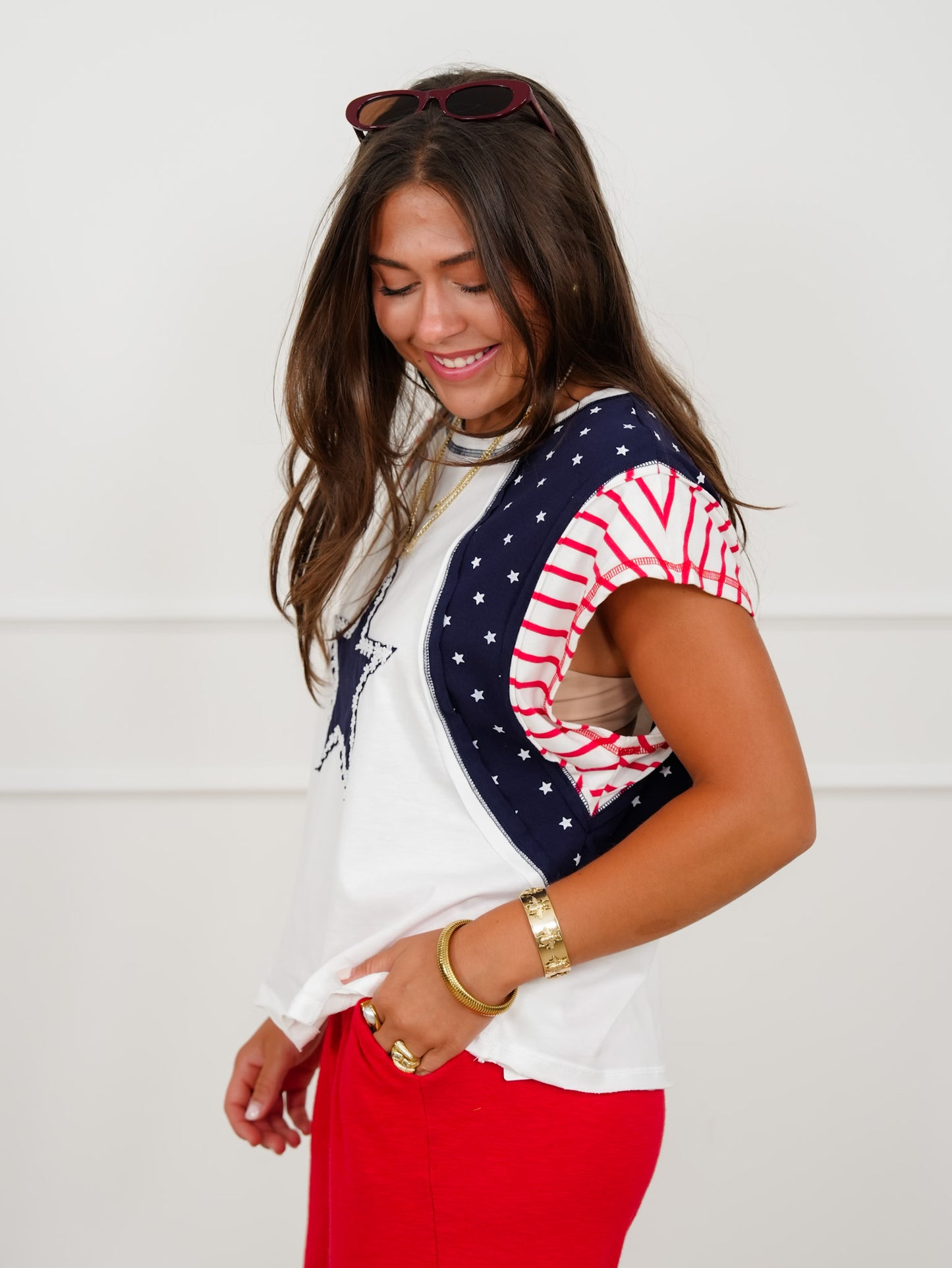 Sleeveless Americana Flag Top With Star Patch