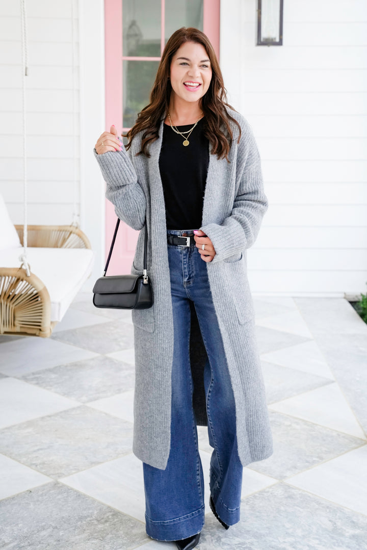 Ribbed Long Sleeve Long Open Cardigan
