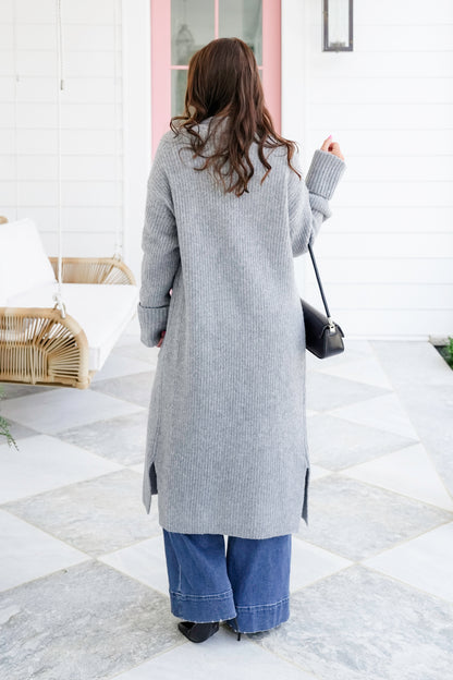Ribbed Long Sleeve Long Open Cardigan