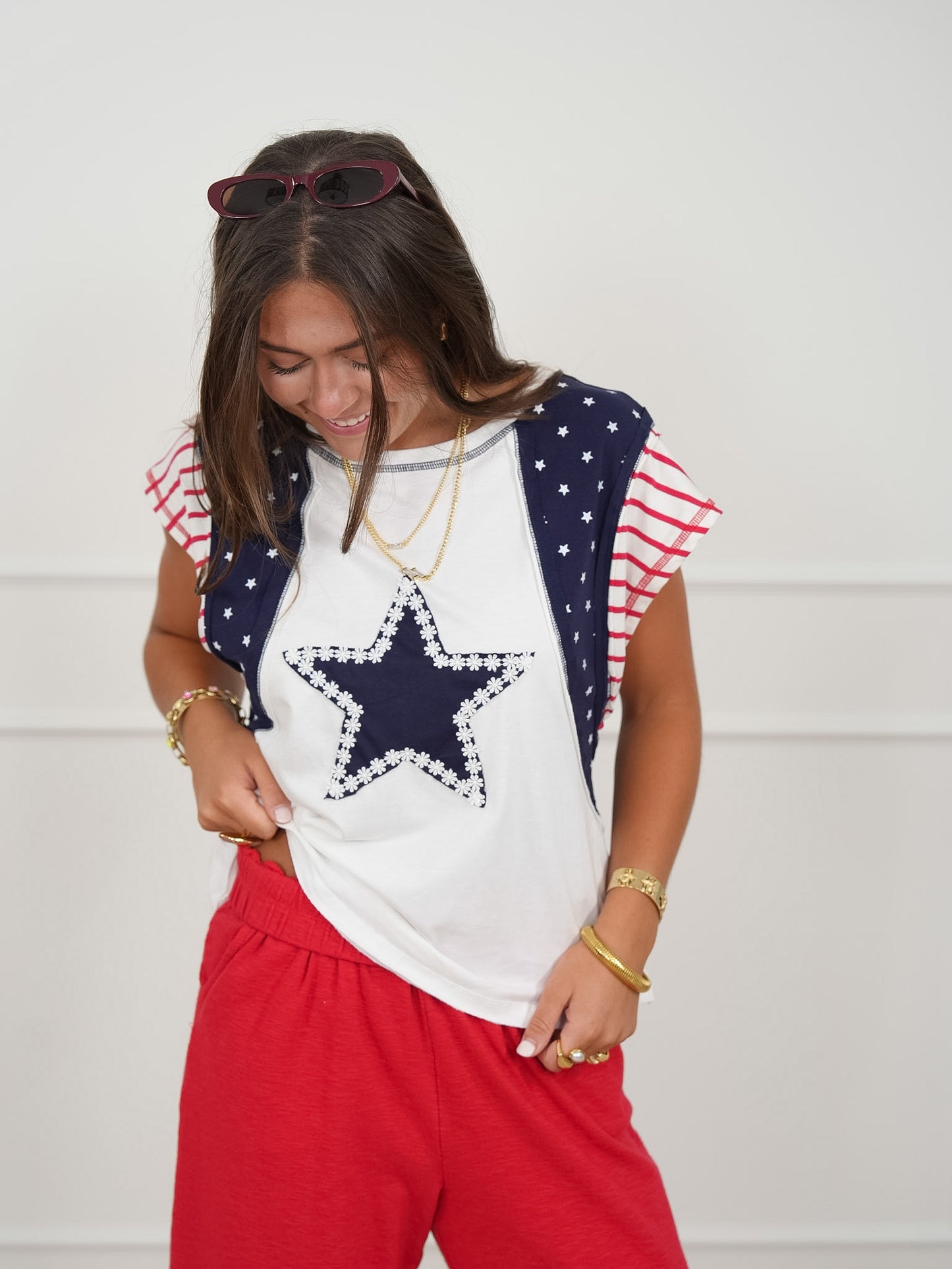 Sleeveless Americana Flag Top With Star Patch