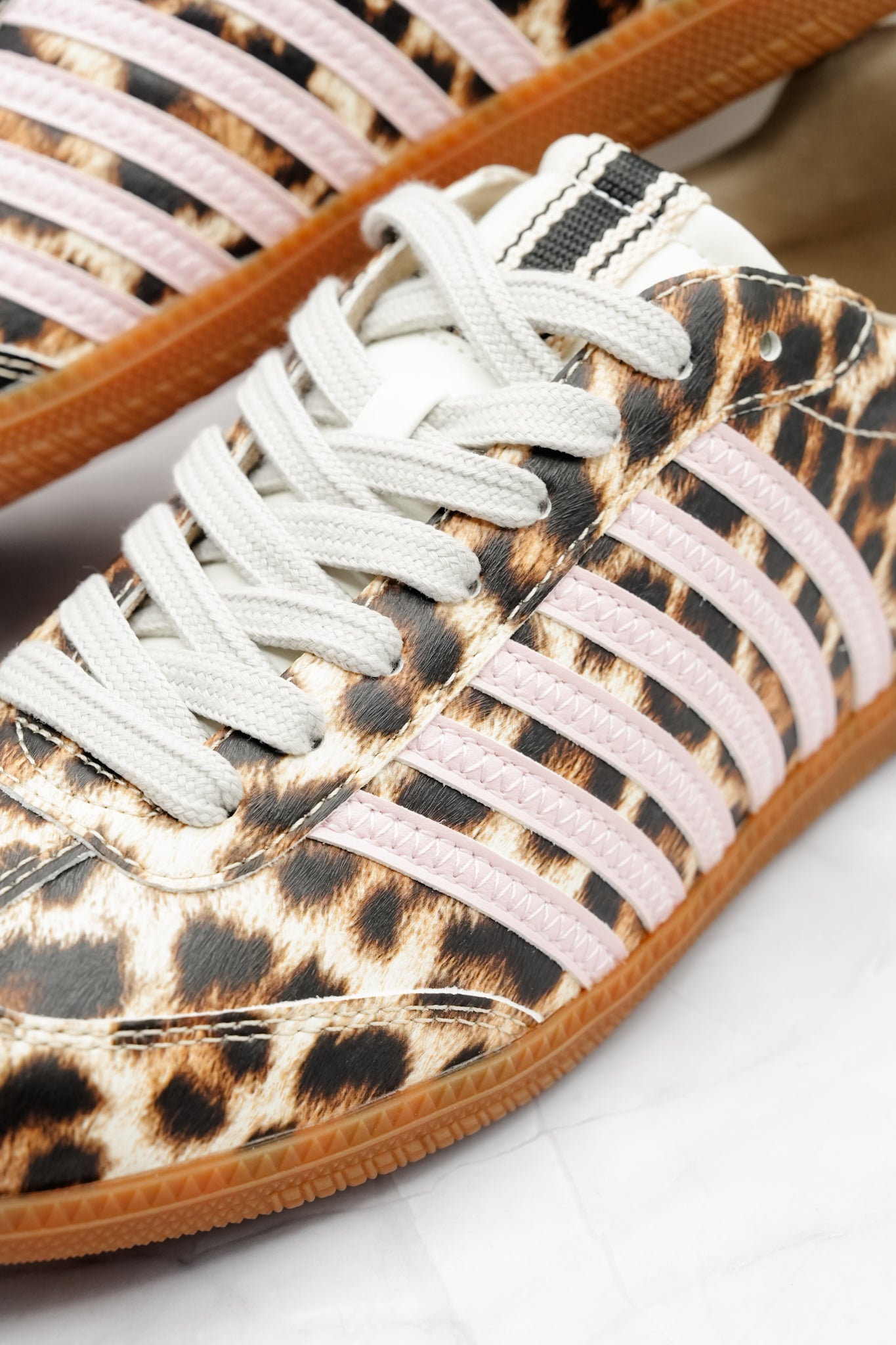 Shu Shop Leopard Print Sneaker with Contrasting Blush Stripes