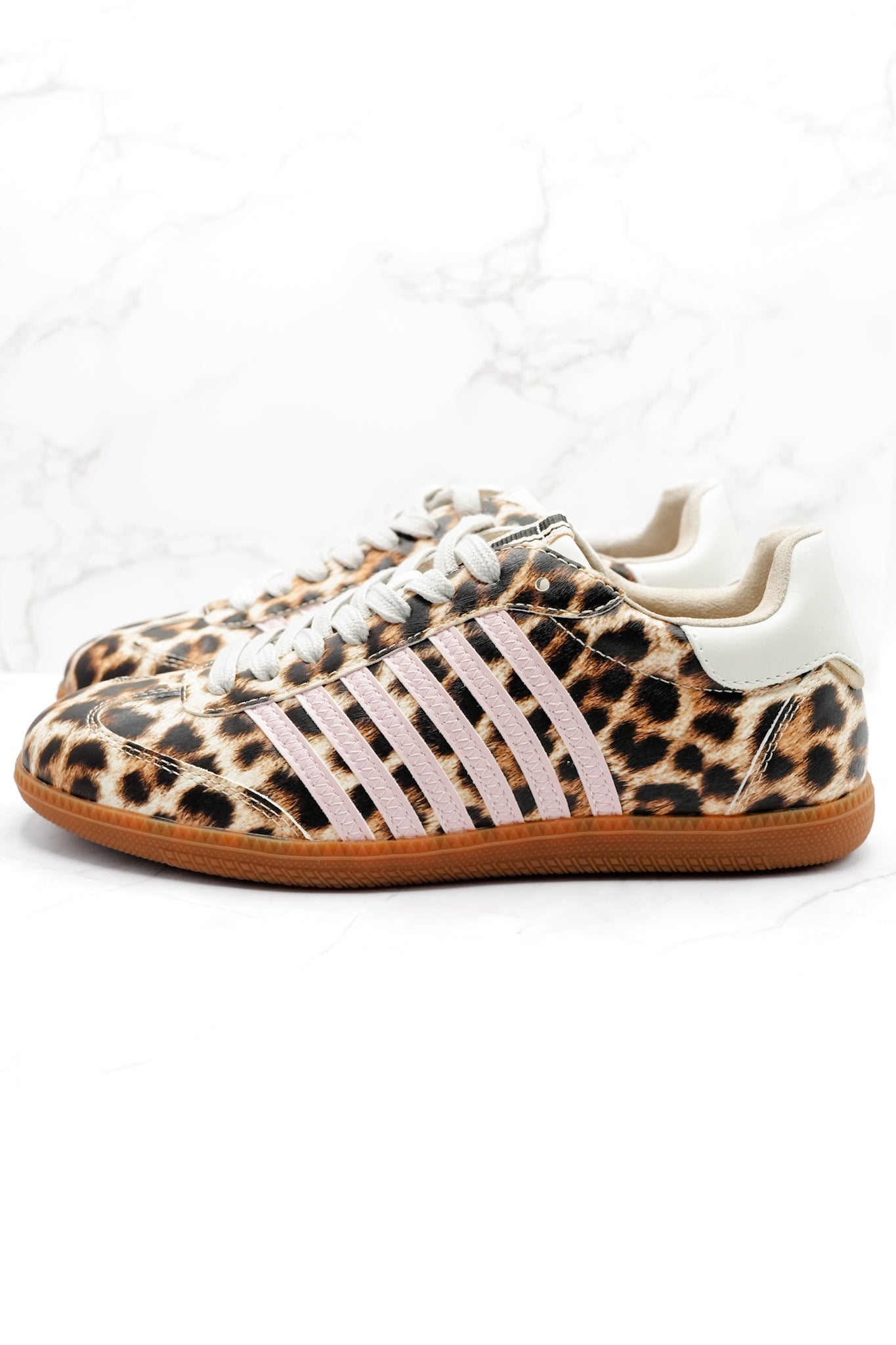 Shu Shop Leopard Print Sneaker with Contrasting Blush Stripes