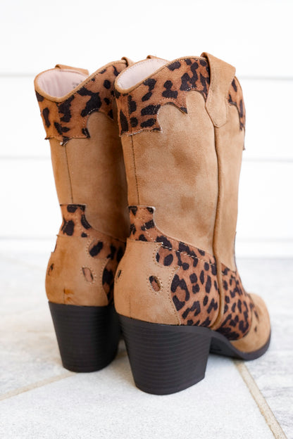 MIA Vegan Suede Leopard Print Boot with Block Heel