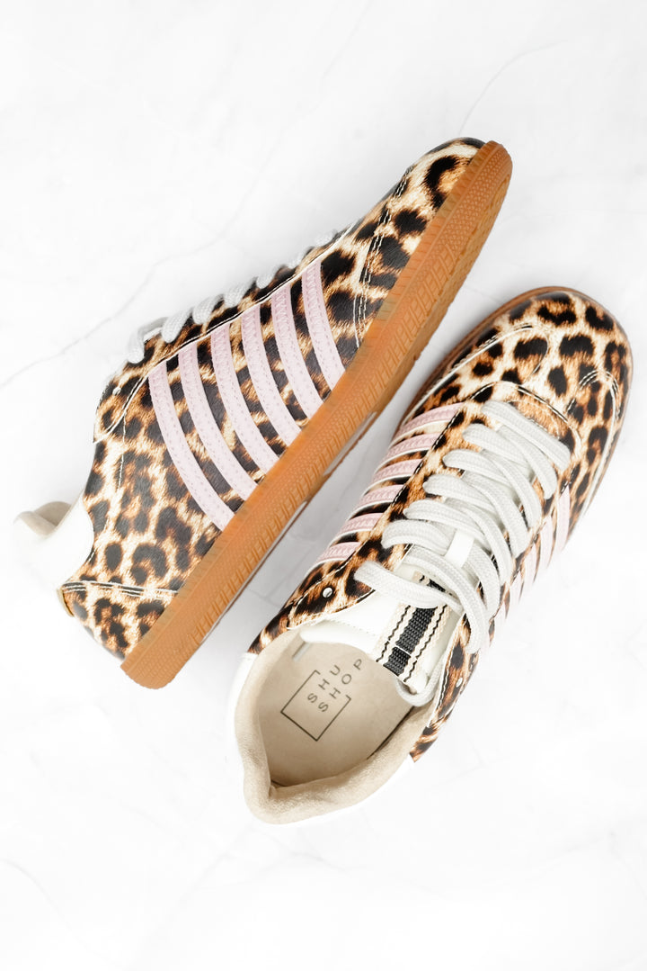 Shu Shop Leopard Print Sneaker with Contrasting Blush Stripes