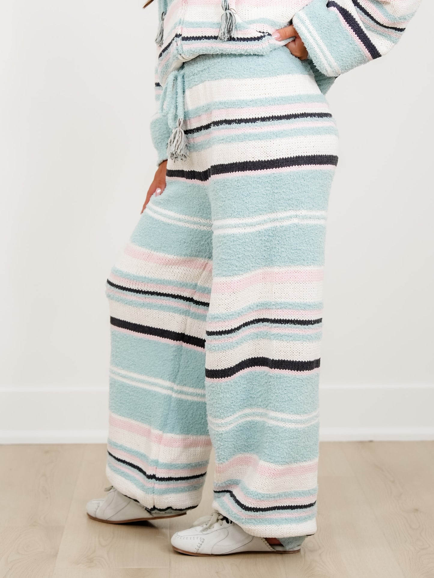 POL Stripe Elastic Waist Wide Leg Sweater Pants