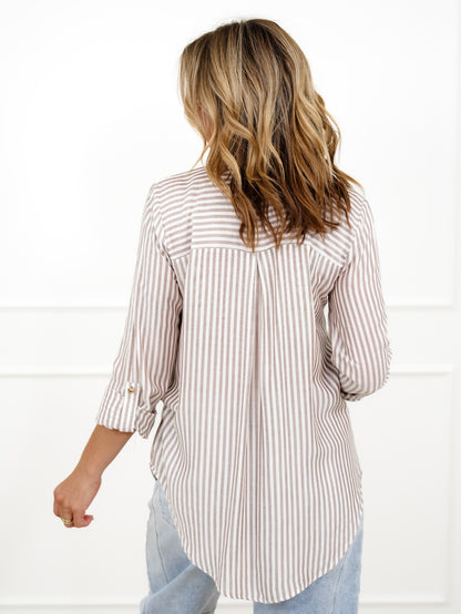 Plus/Reg Stripe Long Sleeve Button Down Top