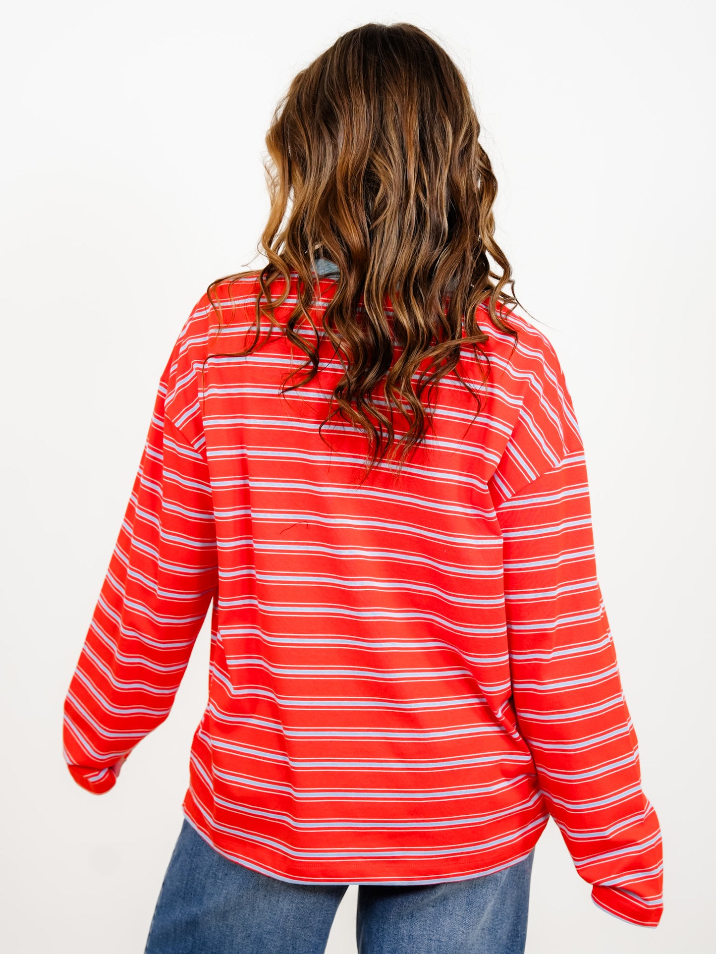 Stripe Long Sleeve Top with Contrast Trim