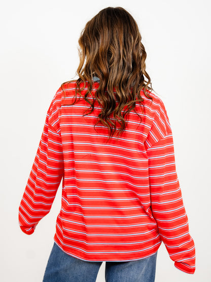 Stripe Long Sleeve Top with Contrast Trim