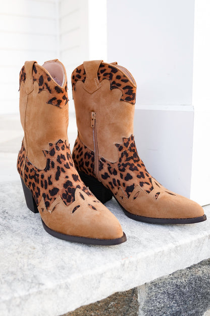 MIA Vegan Suede Leopard Print Boot with Block Heel