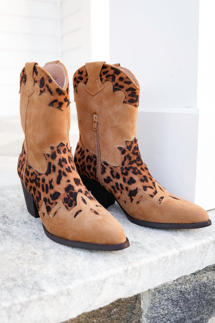 MIA Vegan Suede Leopard Print Boot with Block Heel