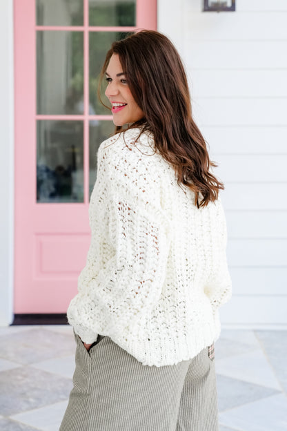Cream Long Sleeve Button Down Cardigan Sweater