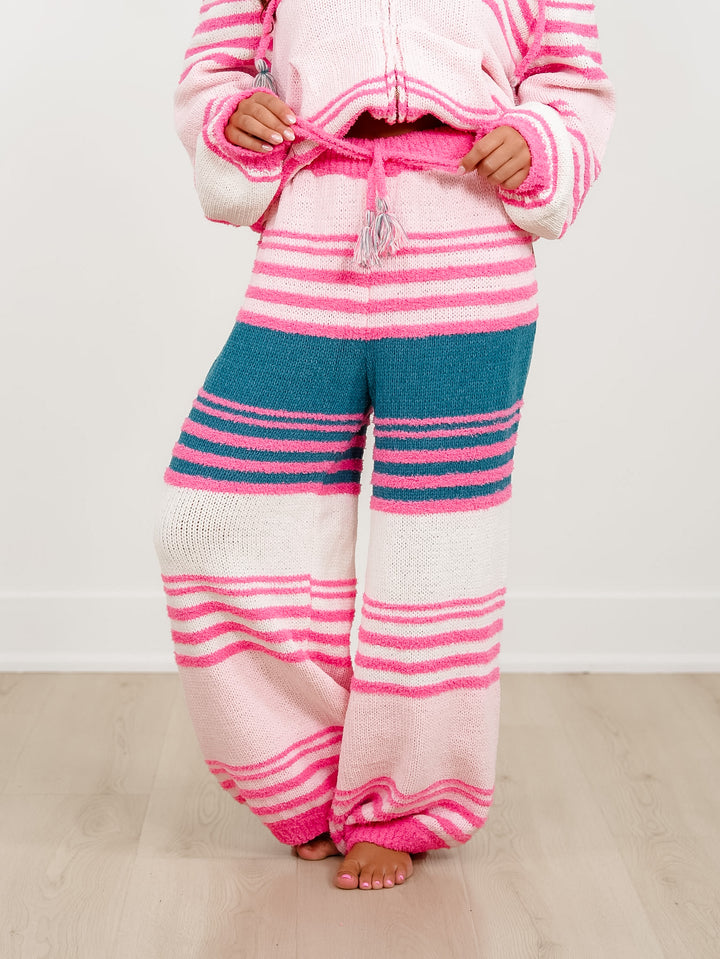 POL Stripe Elastic Waist Wide Leg Sweater Pants - Freckled Poppy