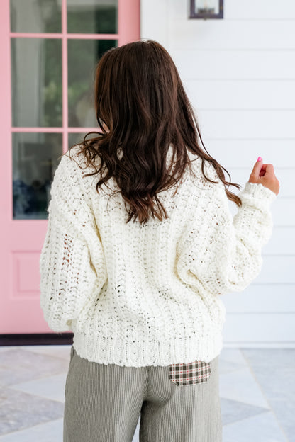 Cream Long Sleeve Button Down Cardigan Sweater