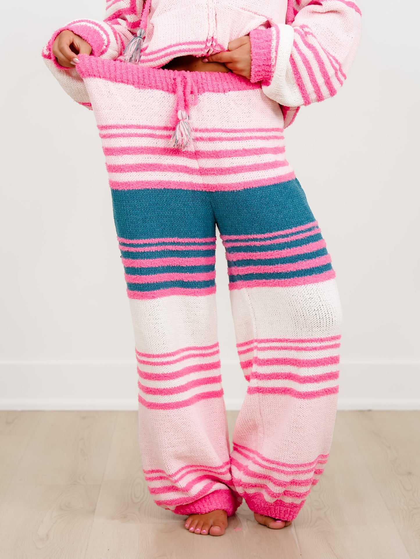 POL Stripe Elastic Waist Wide Leg Sweater Pants