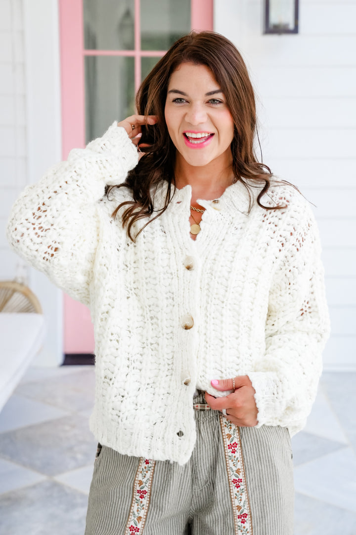 Cream Long Sleeve Button Down Cardigan Sweater