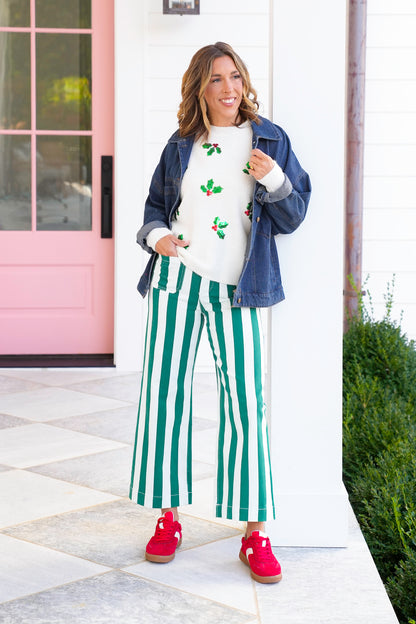 Sequin Mistletoe Long Sleeve Pullover Sweater