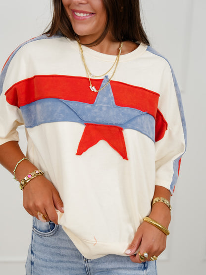 Stripe Short Sleeve Top With Star Patch