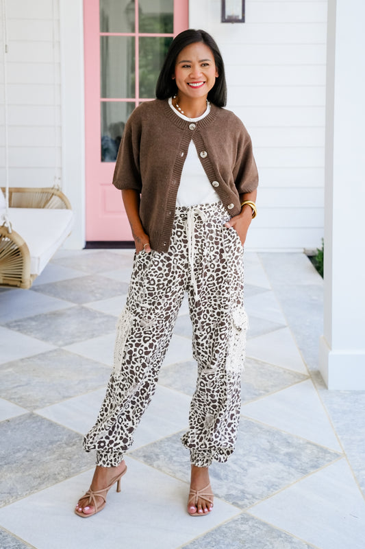 POL Leopard and Ivory Crochet Joggers
