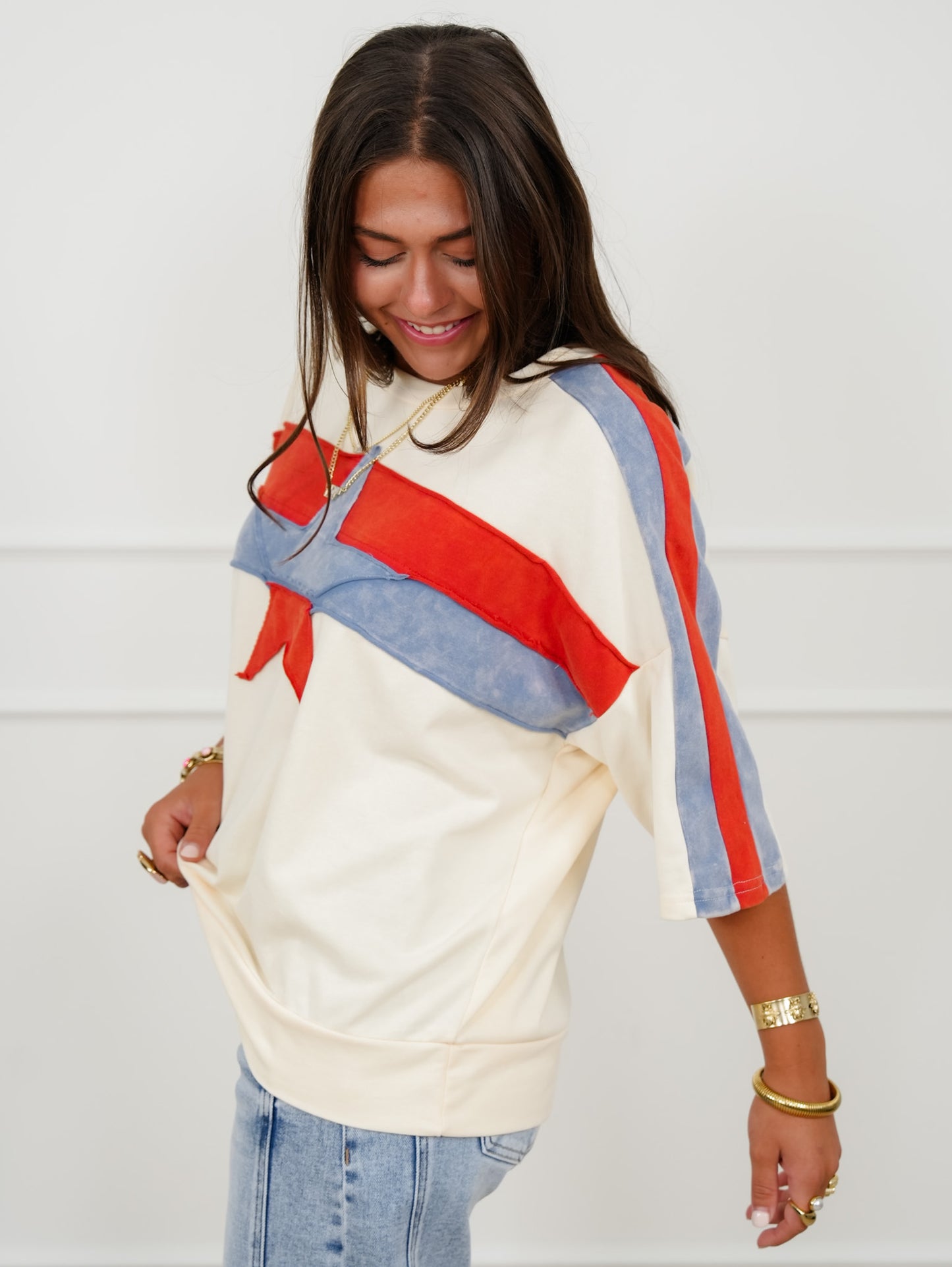 Stripe Short Sleeve Top With Star Patch