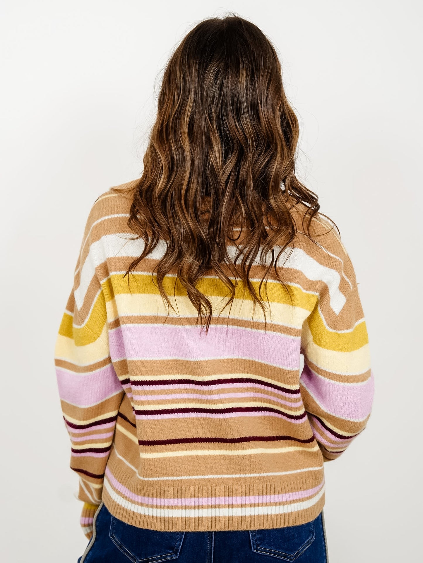Multi Colored Stripe Collared Button Up Sweater - Freckled Poppy