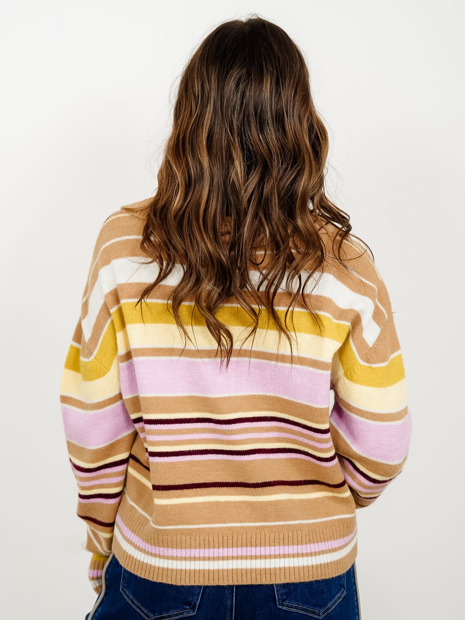 Multi Colored Stripe Collared Button Up Sweater - Freckled Poppy