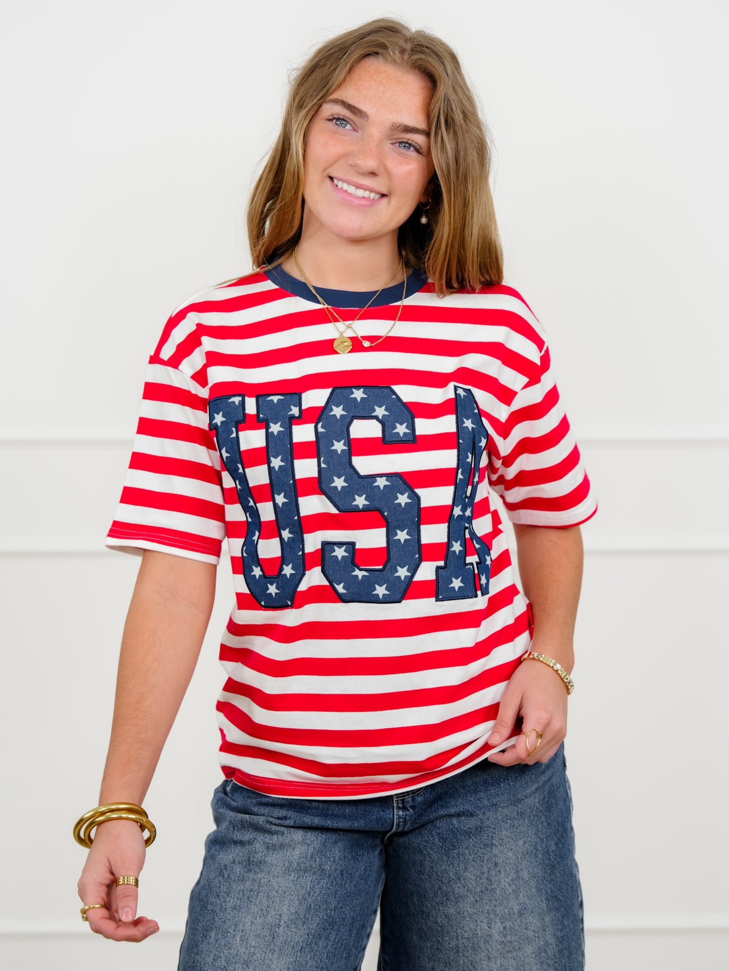 Stripe Short Sleeve "USA" Top