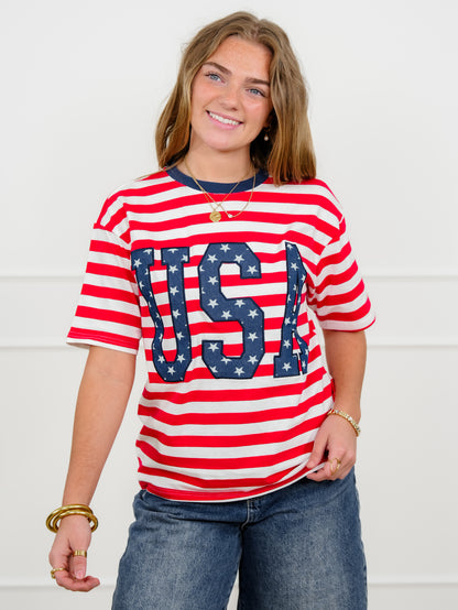 Stripe Short Sleeve "USA" Top