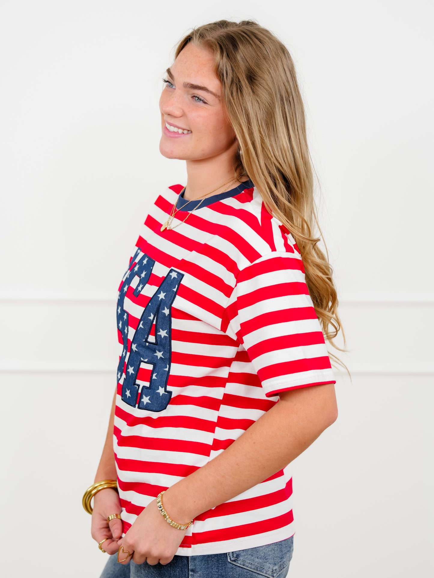 Stripe Short Sleeve "USA" Top