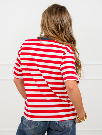 Stripe Short Sleeve "USA" Top