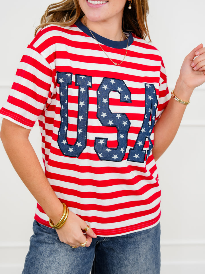 Stripe Short Sleeve "USA" Top