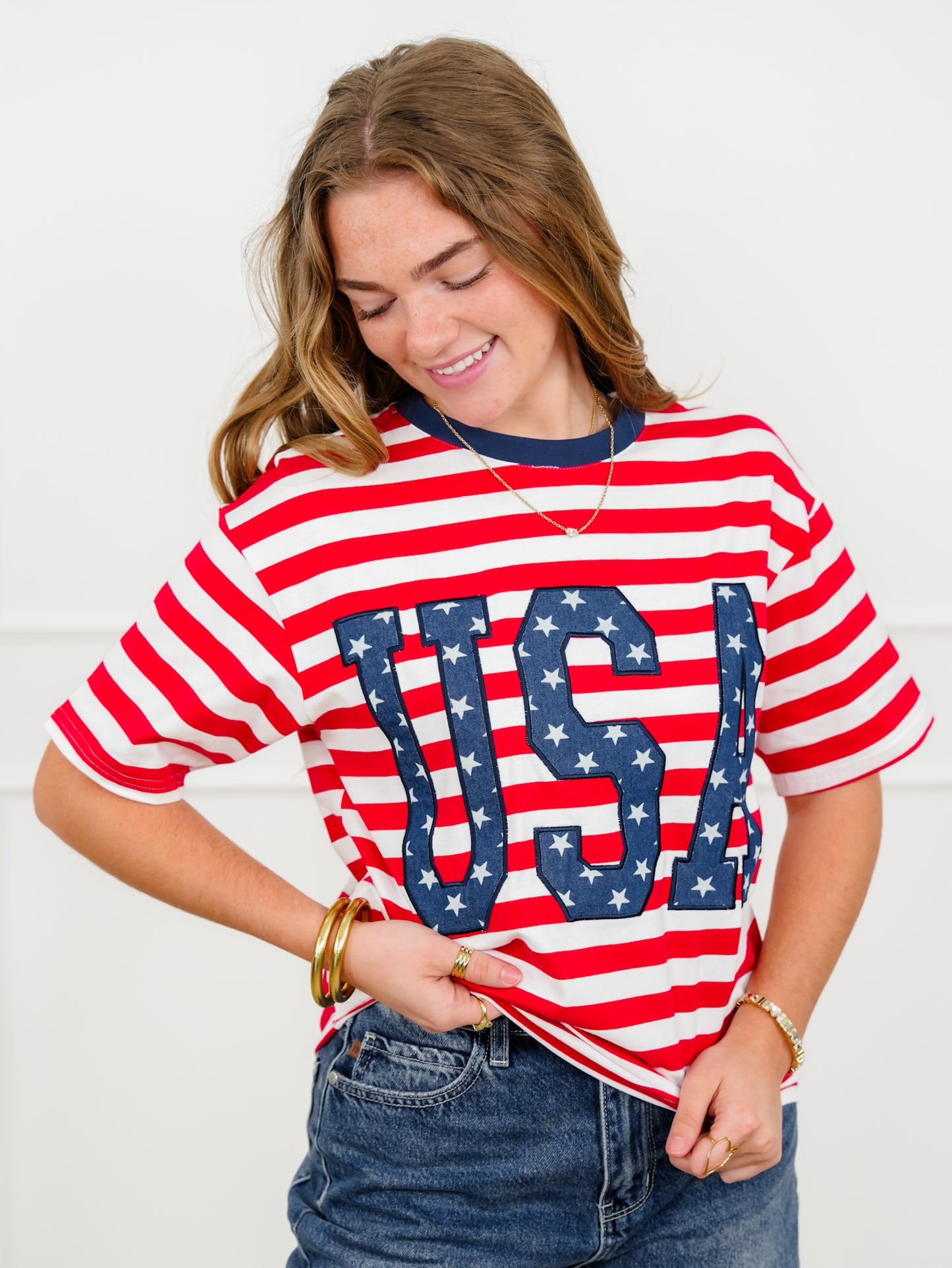 Stripe Short Sleeve "USA" Top